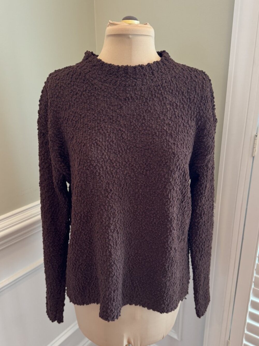 Bobeau Chocolate Brown Popcorn Oversized Mockneck Sweater